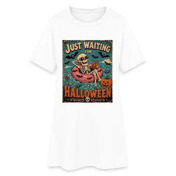 Attendant l’anticipation du squelette d’Halloween - Robe T-shirt Femme - blanc - Devant