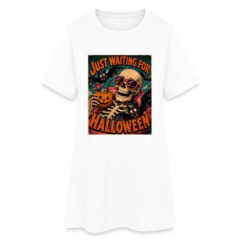 Attendant l’anticipation du squelette d’Halloween - Robe T-shirt Femme - blanc - Devant