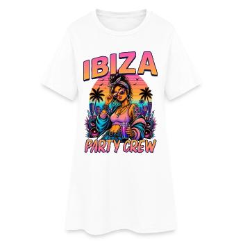 Motif des vacances d’été de l’équipe de fête à Ibiza - Robe T-shirt Femme - blanc - Devant