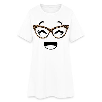 Visage mignon dans le style Kawaii avec des lunettes léopard - Robe T-shirt Femme - blanc - Devant