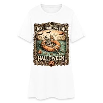 Attendant l’anticipation du squelette d’Halloween - Robe T-shirt Femme - blanc - Devant