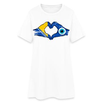Drapeau de Bosnie, Nazar mains, forme de cœur, utilisé - Robe T-shirt Femme - blanc - Devant