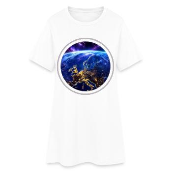 Earth from space with neon ring - Women’s T-Shirt Dress - white - Front