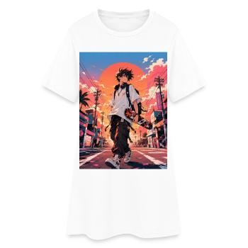 Patineurs sous le coucher de soleil éclatant - Robe T-shirt Femme - blanc - Devant