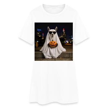 Lama drôle d’Halloween avec t-shirt citrouille, sweat à capuche - Robe T-shirt Femme - blanc - Devant