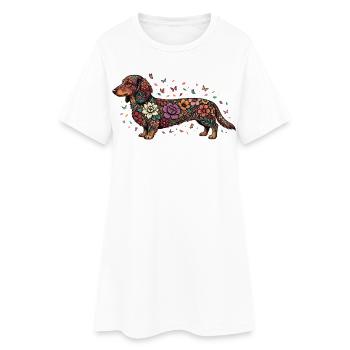 Dachshund Floral Pattern - Women’s T-Shirt Dress - white - Front