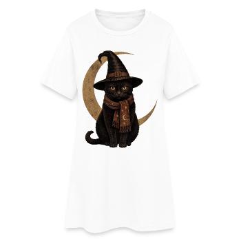 T-shirt vintage d’Halloween Chat Noir Chapeau de Sorcière - Robe T-shirt Femme - blanc - Devant