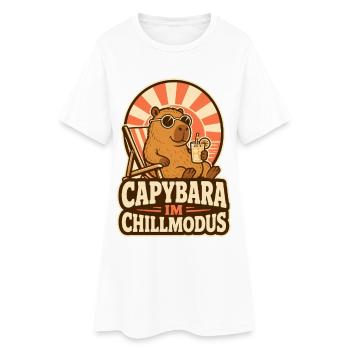 Capybara im Chillmodus – Lustiger Tier Spruch - Frauen T-Shirt-Kleid - Weiß - Vorne
