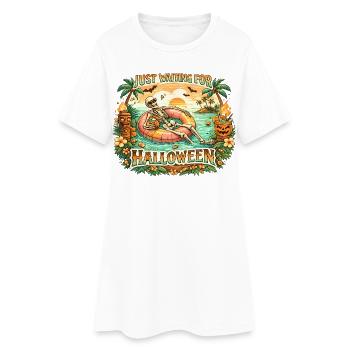 Attendant l’anticipation du squelette d’Halloween - Robe T-shirt Femme - blanc - Devant