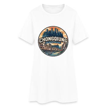 Insigne rétro de Chongqing Hongyadong - Robe T-shirt Femme - blanc - Devant