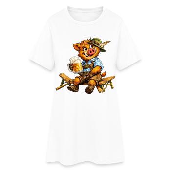 Sanglier drôle avec bière et costume bavarois - Robe T-shirt Femme - blanc - Devant