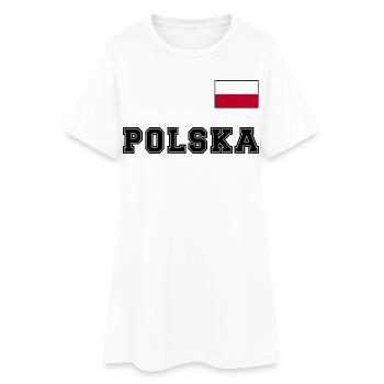 Polen Trikot Look – POLSKA mit Fahne bzw. Flagge - Frauen T-Shirt-Kleid - Weiß - Vorne