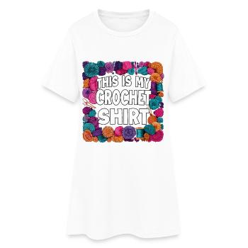 Inscription sur une chemise au crochet : Monde de laine colorée - Robe T-shirt Femme - blanc - Devant