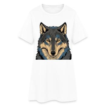Portrait du Loup de la Lune Azur - Robe T-shirt Femme - blanc - Devant
