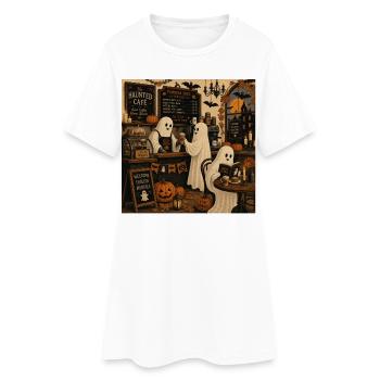 Mode café d’Halloween avec des fantômes et des citrouilles - Robe T-shirt Femme - blanc - Devant