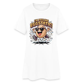 Je me sens Eggstatic – Jeu de mots sur Energetic Egg Cartoon - Robe T-shirt Femme - blanc - Devant