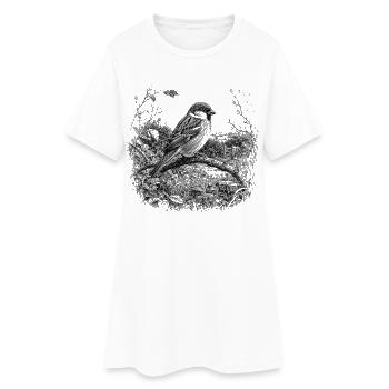 Moineau mignon dans la nature dans le style de dessin - Robe T-shirt Femme - blanc - Devant