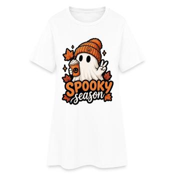 Fantôme de la saison effrayante avec chapeau citrouille - Robe T-shirt Femme - blanc - Devant