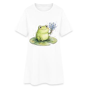 Grenouille mignonne avec des fleurs de myosotis - Robe T-shirt Femme - blanc - Devant
