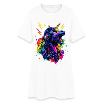 Futuristisches Neon Einhorn im Cyberpunk Stil - Frauen T-Shirt-Kleid - Weiß - Vorne