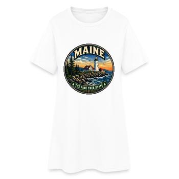 Maine The Pine Tree State Retro Leuchtturmabzeichen - Frauen T-Shirt-Kleid - Weiß - Vorne