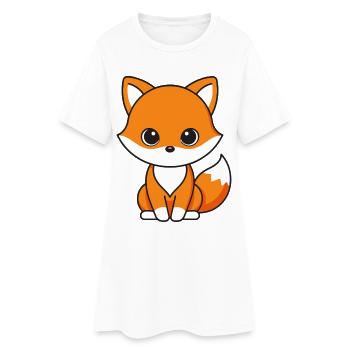 Kawaii Fox Niedlicher Fuchs Sitzend - Frauen T-Shirt-Kleid - Weiß - Vorne