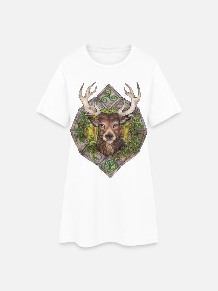 Hirsch mit Steinkreis Lebensbaum Kelten Natur - Frauen T-Shirt-Kleid - Weiß