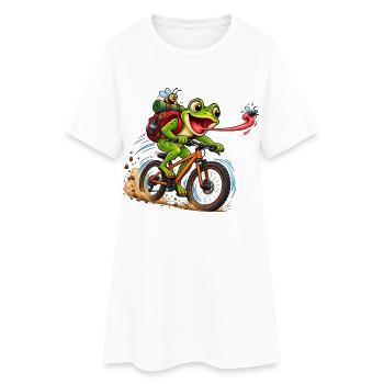 Funny Frog Riding Bicycle Cartoon - Frauen T-Shirt-Kleid - Weiß - Vorne