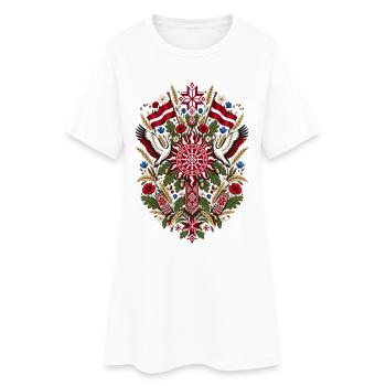 Lettland | Volkskunst, Störche & Eichen - Frauen T-Shirt-Kleid - Weiß - Vorne