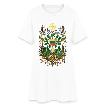 Litauen | Kraniche, Eichen & Volkskunst - Frauen T-Shirt-Kleid - Weiß - Vorne