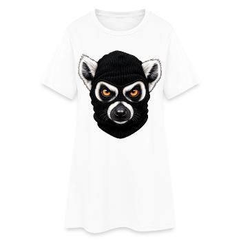 Katta mit Sturmhaube – Frecher Lemur - Frauen T-Shirt-Kleid - Weiß - Vorne