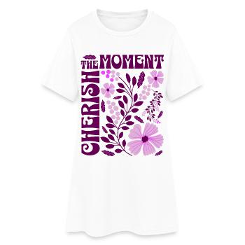 Cherish The Moment Blumen Floral Retro Geschenk    - Frauen T-Shirt-Kleid - Weiß - Vorne