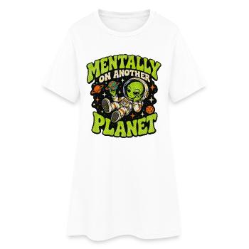 Mental auf einem anderen Planeten – Alien-Abenteuer - Frauen T-Shirt-Kleid - Weiß - Vorne