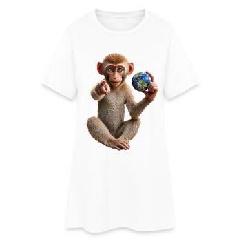 Affe-mit-Erdkugel - Frauen T-Shirt-Kleid - Weiß - Vorne