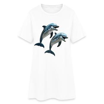 Delfine - Frauen T-Shirt-Kleid - Weiß - Vorne