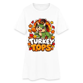 Herbst Dino Turkey Tops - Frauen T-Shirt-Kleid - Weiß - Vorne