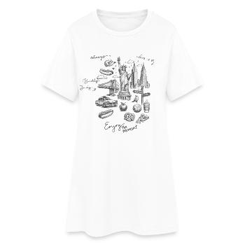 NYC Doodle: Liberty und Straßenszene - Frauen T-Shirt-Kleid - Weiß - Vorne