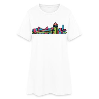 Lucerne City Skyline Chapel Bridge Line Art - Frauen T-Shirt-Kleid - Weiß - Vorne