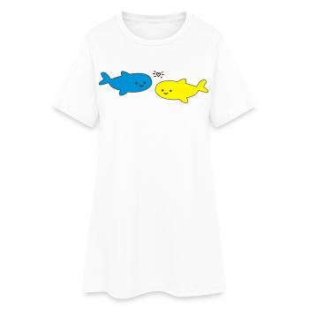 Fröhliche Fische Blau Gelb - Frauen T-Shirt-Kleid - Weiß - Vorne