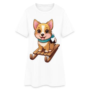 Drôle de chien avec traîneau - Robe T-shirt Femme - blanc - Devant