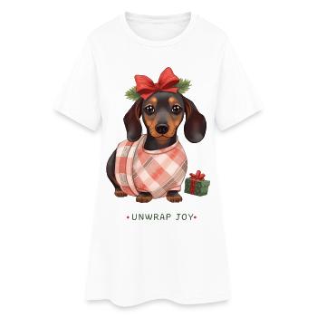 Unwrap joy - Weihnachtlicher Dackel als Geschenk  - Frauen T-Shirt-Kleid - Weiß - Vorne