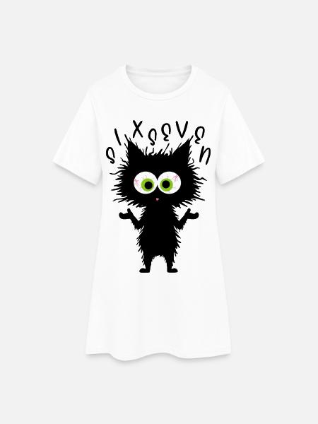 67 Lustige Katze Six Seven Meme - Frauen T-Shirt-Kleid - Weiß