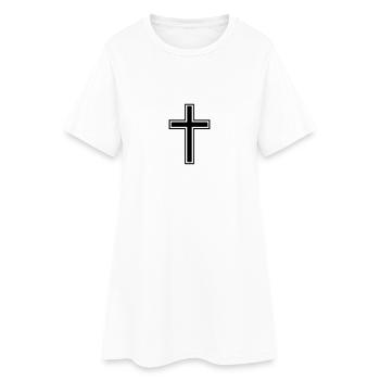 Kreuz - Frauen T-Shirt-Kleid - Weiß - Vorne