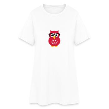 Eule - Frauen T-Shirt-Kleid - Weiß - Vorne