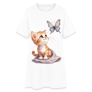 Kawaii Curious Chatten et Papillon 🐱🦋 - Robe T-shirt Femme - blanc - Devant