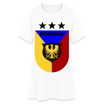 Romania Wappen Dreifarbig Schild - Frauen T-Shirt-Kleid - Weiß - Vorne