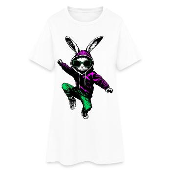 Cooler Hase Osterhase im Jogger mit Sonnenbrille - Frauen T-Shirt-Kleid - Weiß - Vorne