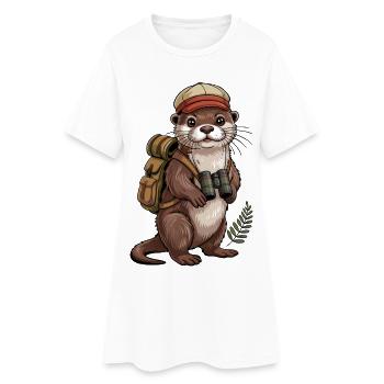 Loutre d’aventure avec jumelles - Robe T-shirt Femme - blanc - Devant