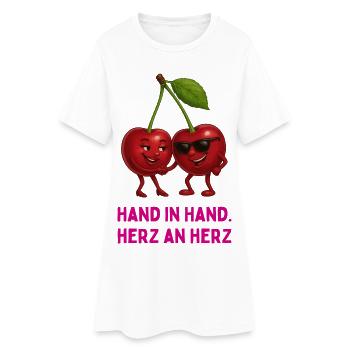 Kirschen im Liebesbund - Frauen T-Shirt-Kleid - Weiß - Vorne