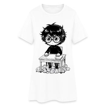 Sticker Étudiant Casque Saturation Noir et Blanc - Robe T-shirt Femme - blanc - Devant